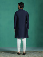Thumbnail for Zavaya Navy Blue Plain Polyester Viscose Kurta Pyjama Set for Men
