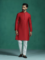 Thumbnail for Zavaya Red Plain Polyester Viscose Kurta Pyjama Set for Men