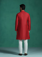Thumbnail for Zavaya Red Plain Polyester Viscose Kurta Pyjama Set for Men
