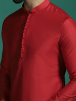 Thumbnail for Zavaya Red Plain Polyester Viscose Kurta Pyjama Set for Men