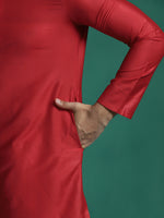 Thumbnail for Zavaya Red Plain Polyester Viscose Kurta Pyjama Set for Men