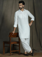 Thumbnail for Zavaya White Plain Polyester Viscose Kurta Salwar Set for Men