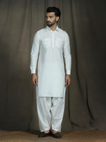 Thumbnail for Zavaya White Plain Polyester Viscose Kurta Salwar Set for Men