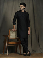 Thumbnail for Zavaya Black Plain Polyester Viscose Kurta Salwar Set for Men