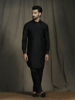 Thumbnail for Zavaya Black Plain Polyester Viscose Kurta Salwar Set for Men