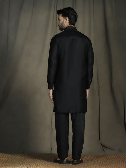 Zavaya Black Plain Polyester Viscose Kurta Salwar Set for Men - Dista
