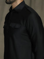 Thumbnail for Zavaya Black Plain Polyester Viscose Kurta Salwar Set for Men