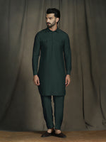 Thumbnail for Zavaya Deep Green Plain Polyester Viscose Kurta Salwar Set for Men