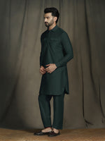 Thumbnail for Zavaya Deep Green Plain Polyester Viscose Kurta Salwar Set for Men