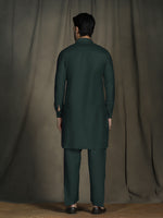 Thumbnail for Zavaya Deep Green Plain Polyester Viscose Kurta Salwar Set for Men