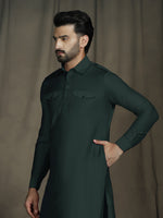Thumbnail for Zavaya Deep Green Plain Polyester Viscose Kurta Salwar Set for Men