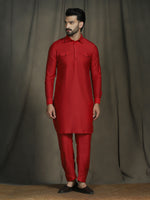 Thumbnail for Zavaya Red Plain Polyester Viscose Kurta Salwar Set for Men