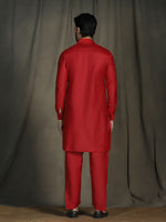Thumbnail for Zavaya Red Plain Polyester Viscose Kurta Salwar Set for Men