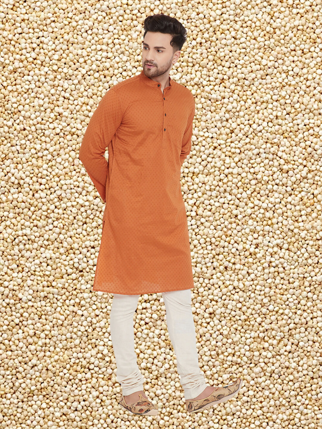 Even Apparels Men's Orange Emboided Cotton Kurta - Distacart