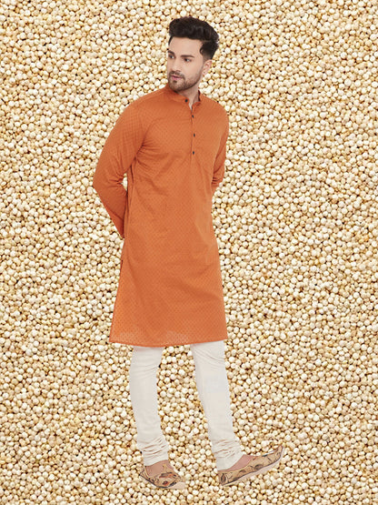 Even Apparels Men's Orange Emboided Cotton Kurta - Distacart