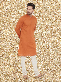 Thumbnail for Even Apparels Men's Orange Emboided Cotton Kurta - Distacart