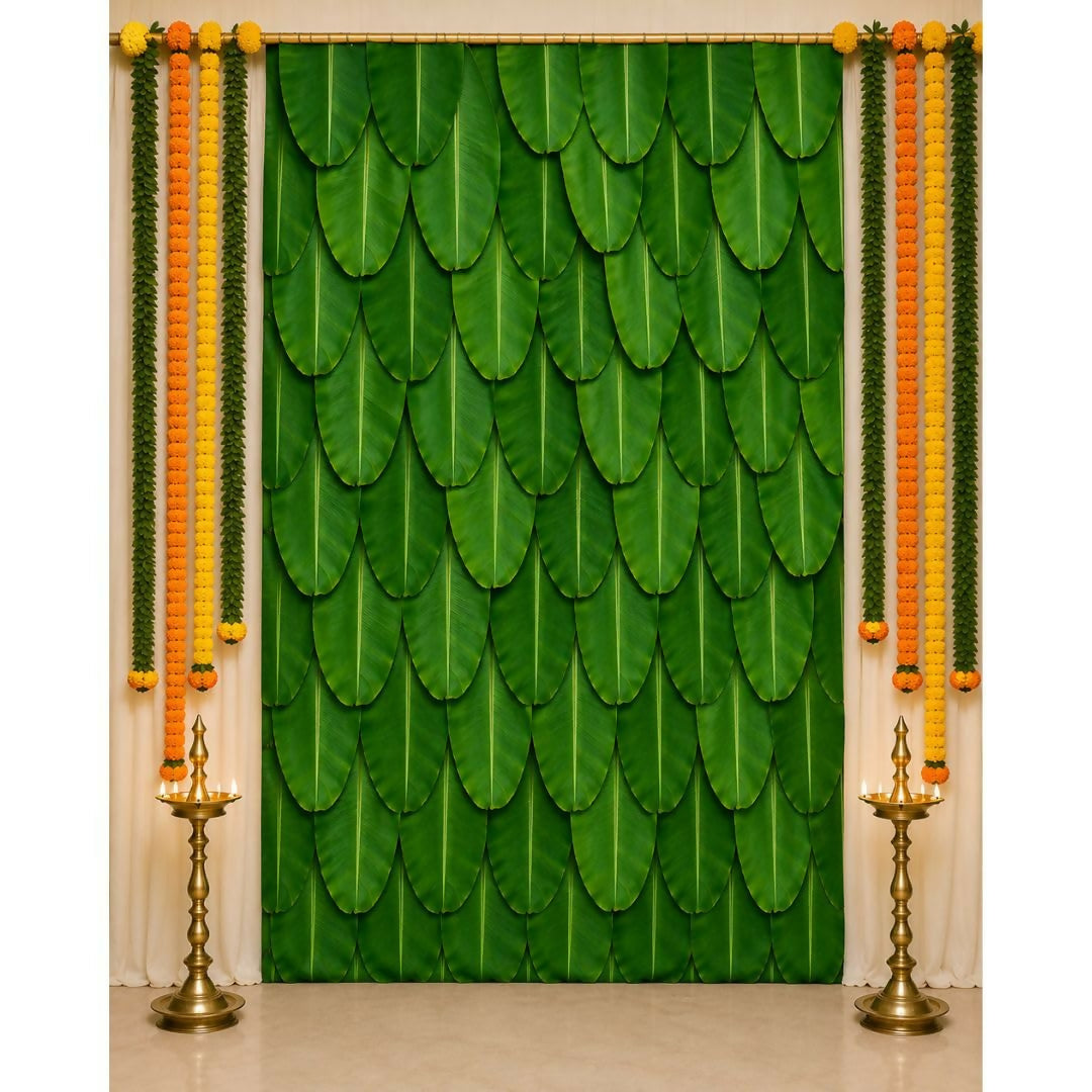 Sri Yagnaa Decoration M 10 – Banana Leaf Pooja Backdrop Cloth 5 x 8 Ft - Dista