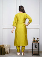 Thumbnail for The52 Lemon Beautiful Embroidered Viscose Chanderi Fabric Straight Kurta Pant with Dupatta Set - Distacart