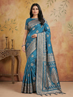 Thumbnail for Shree Shyam Fashion Teal Silk Blend Saree - Distacart