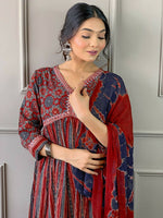 Thumbnail for Partywear Designer Cotton Maroon Stitched Suit With Dupatta - Tanisha - Distacart