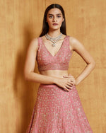 Thumbnail for Jyoti Fashion Peach Cording Dori with Zari Thread Sequence Embroidery Malai Satin Silk Lehenga Choli with Dupatta - Distacart