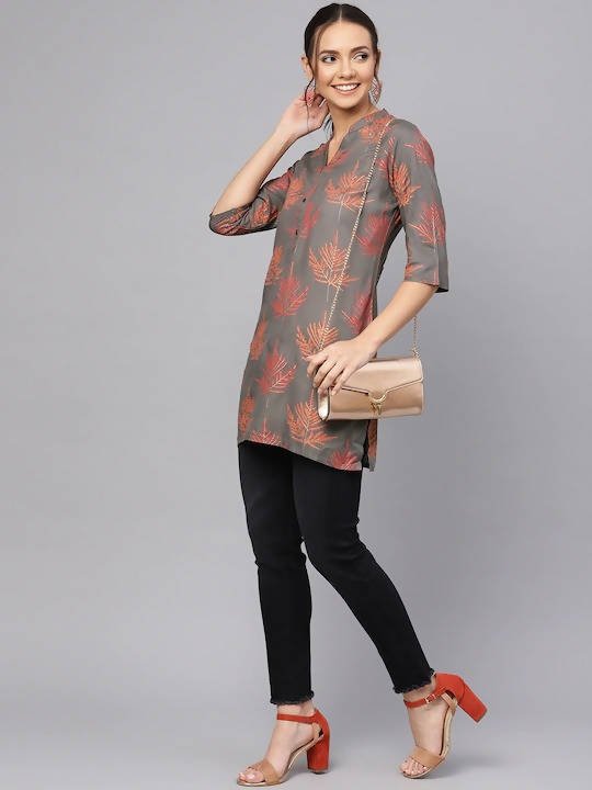 Anubhutee Charcoal Grey & Red Printed Straight Kurti - Distacart