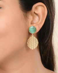 Thumbnail for VOJ One Gram Gold Plated Teal Colored Stone Studded Earrings - Distacart