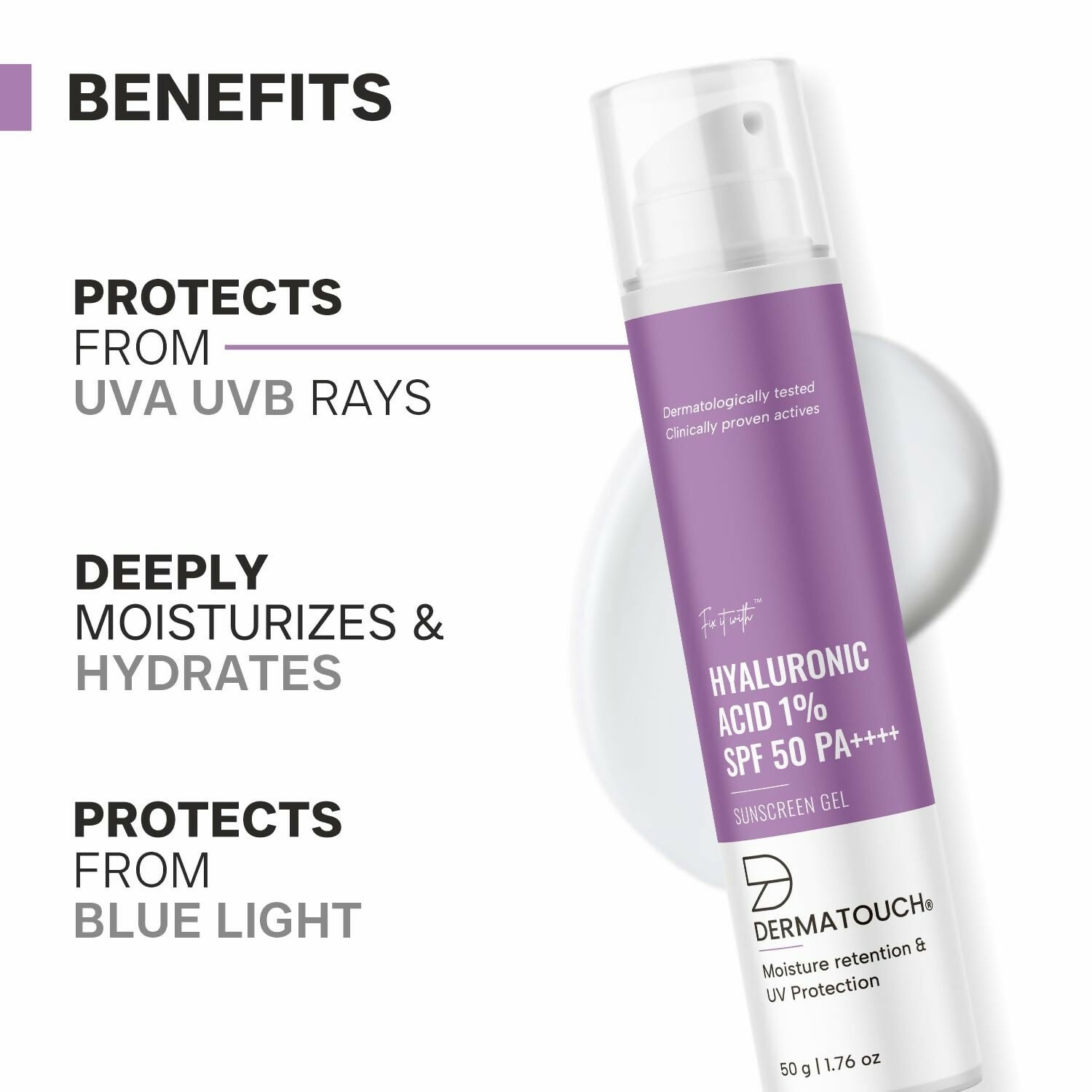 Dermatouch Hyaluronic Sunscreen Hydrating Ultra Light Aqua Gel With SPF 50 PA++++ - Distacart