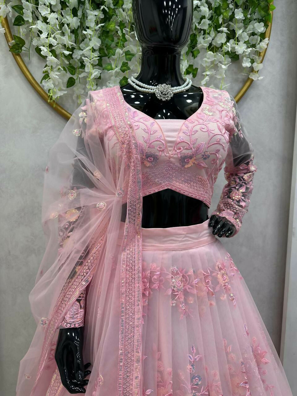 Jyoti Fashion Women's Baby Pink Soft Net Sequins with Thread Embroidered Designer Lehenga Choli Set - Distacart