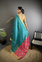 Thumbnail for Joban Fashion Sea Green Bhagalpuri Cotton Silk Stripes/Box Saree
