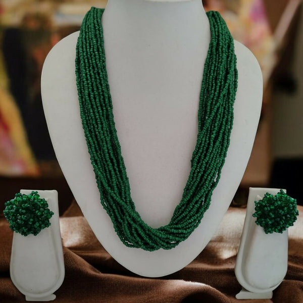 Inhanns Vibrant Handmade 20 Layers Beaded Necklace With Matching Earrings - Green - Distacart