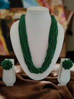Thumbnail for Inhanns Vibrant Handmade 20 Layers Beaded Necklace With Matching Earrings - Green - Distacart