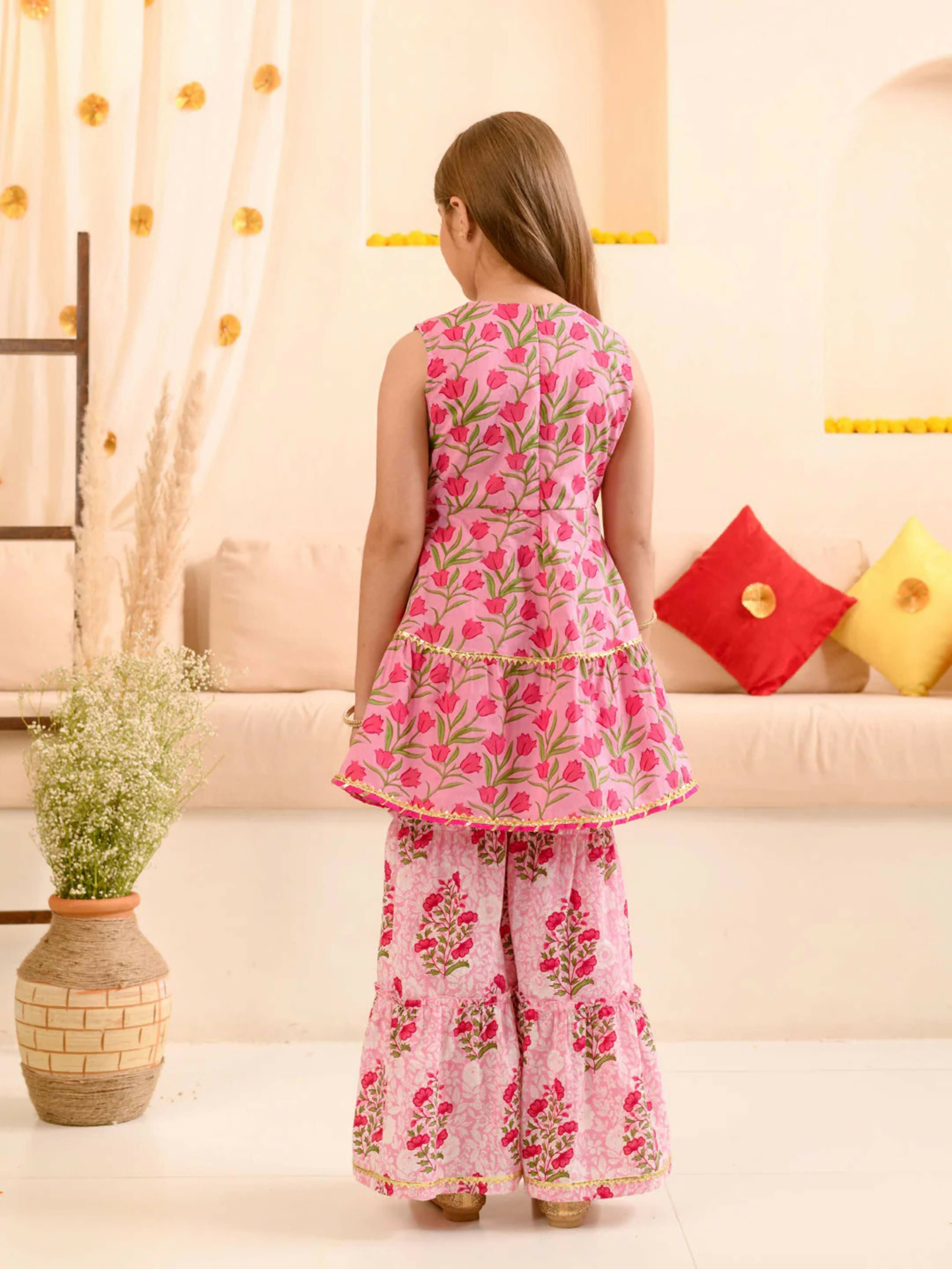 Joban Fashion Girl's Pink Color Sharara Set