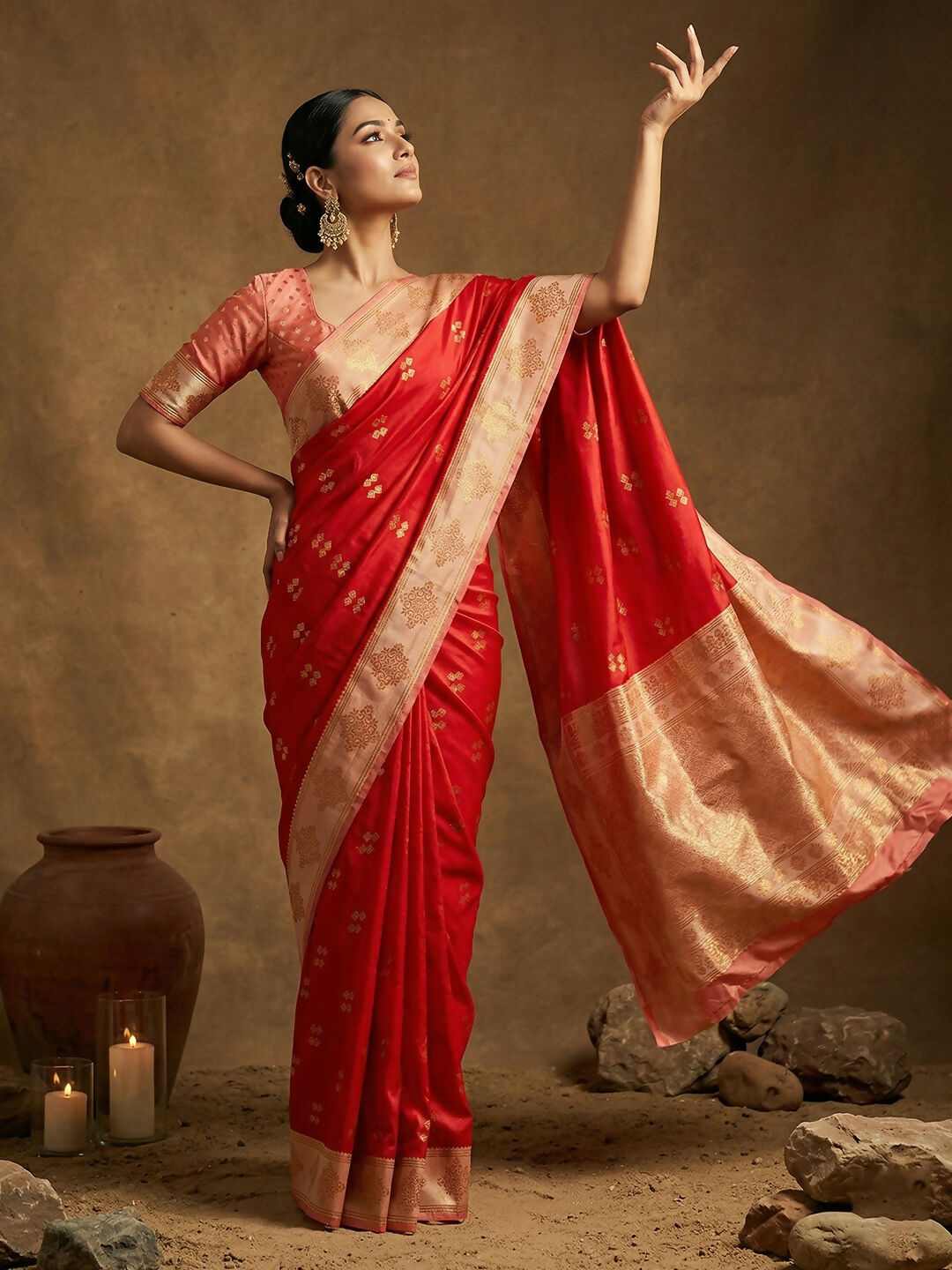 Shree Shyam Fashion Red Soft Silk Saree - Distacart