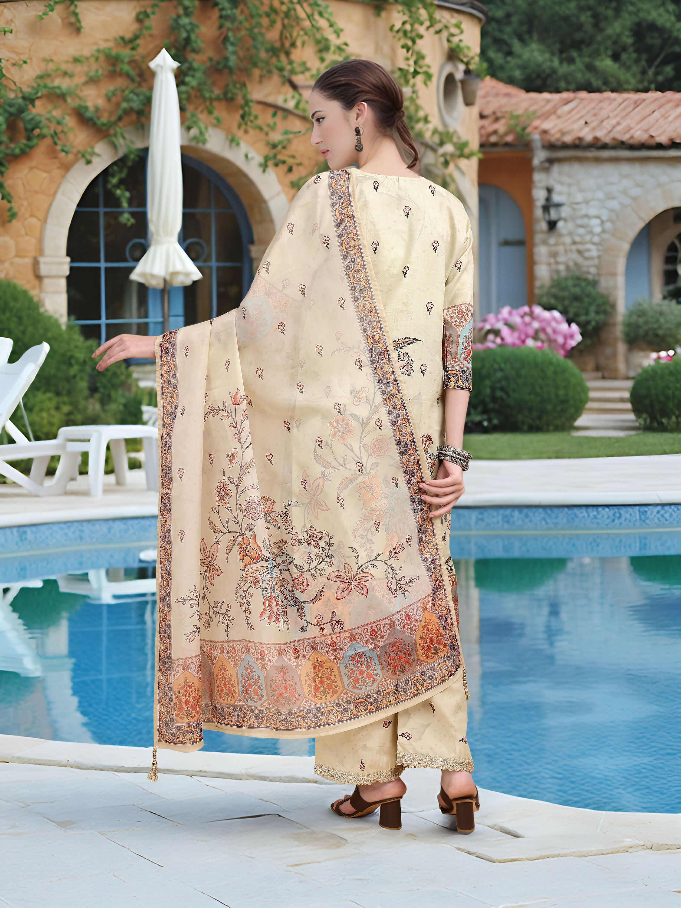 Joban Fashion Off White Position Digital Print With Position Foil Kurta Set