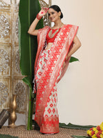Thumbnail for Astita Linen Cotton Red & White Saree