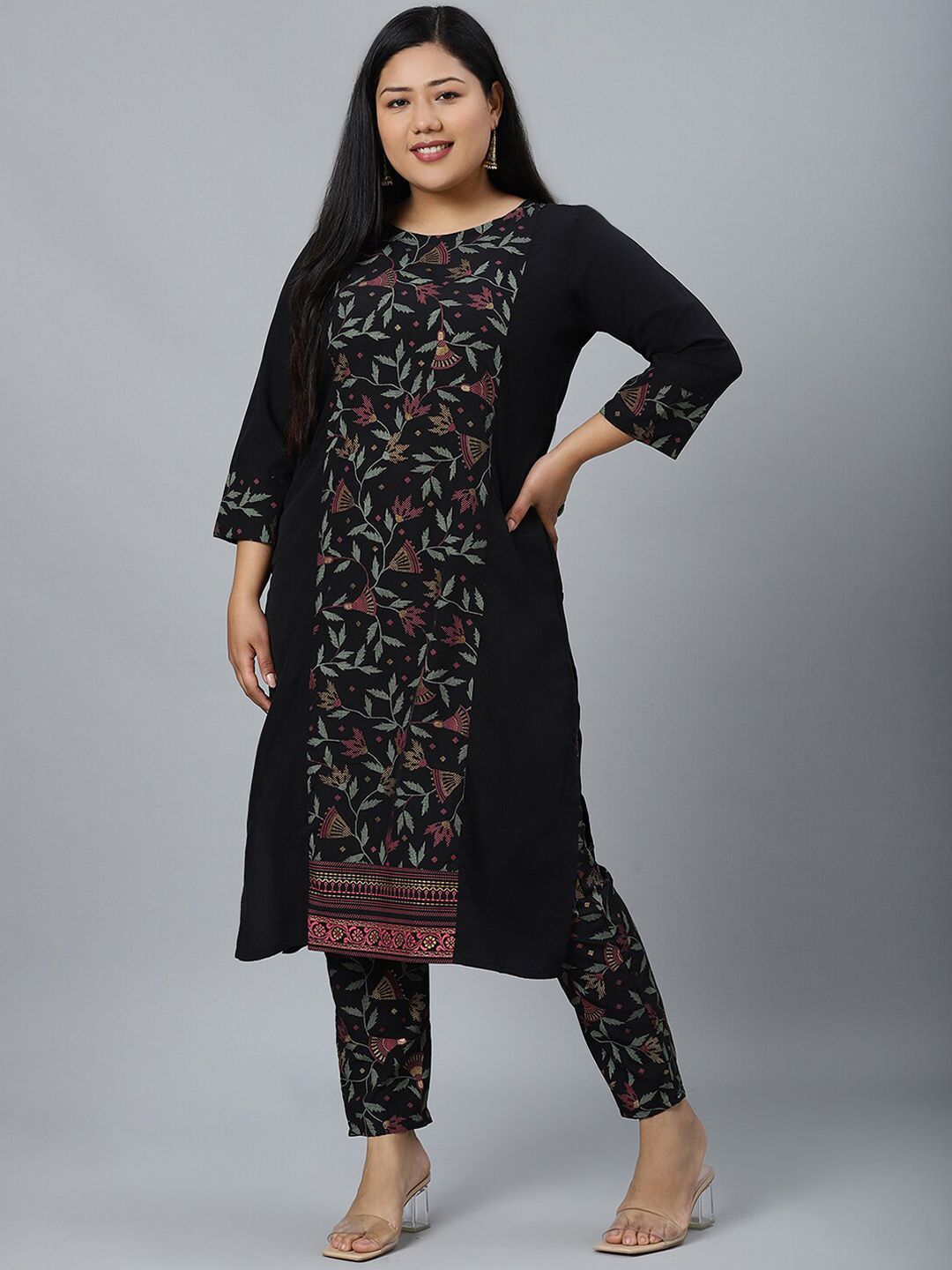 Sztori Plus Size Floral Printed Straight Kurta With Trouser - Distacart