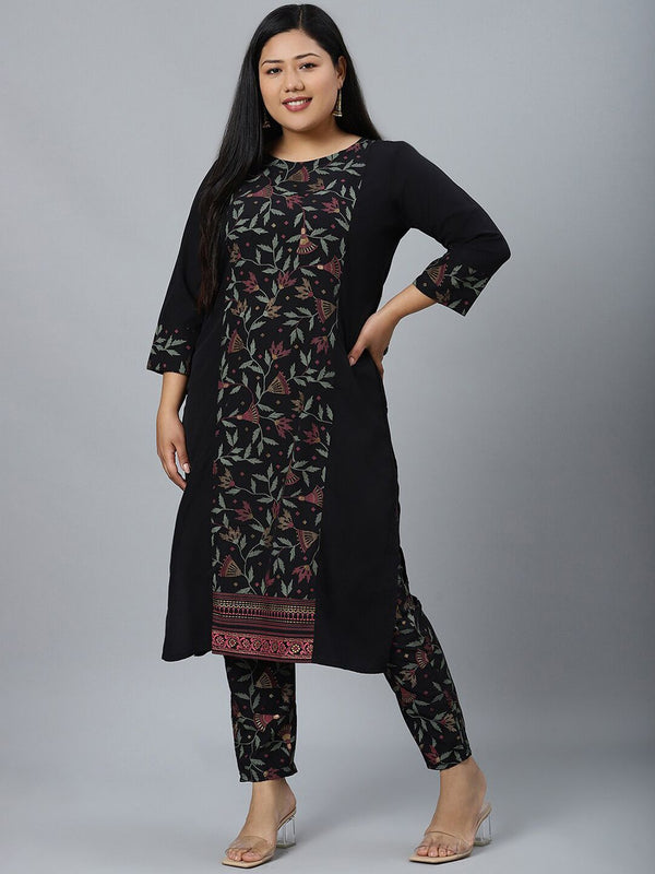 Sztori Plus Size Floral Printed Straight Kurta With Trouser - Distacart