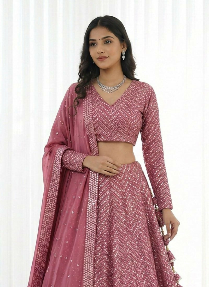 Lehenga Mart Metalic Pink Faux Georgette Designer Bollywood Style Wedding Wear Lehenga Choli - Dista