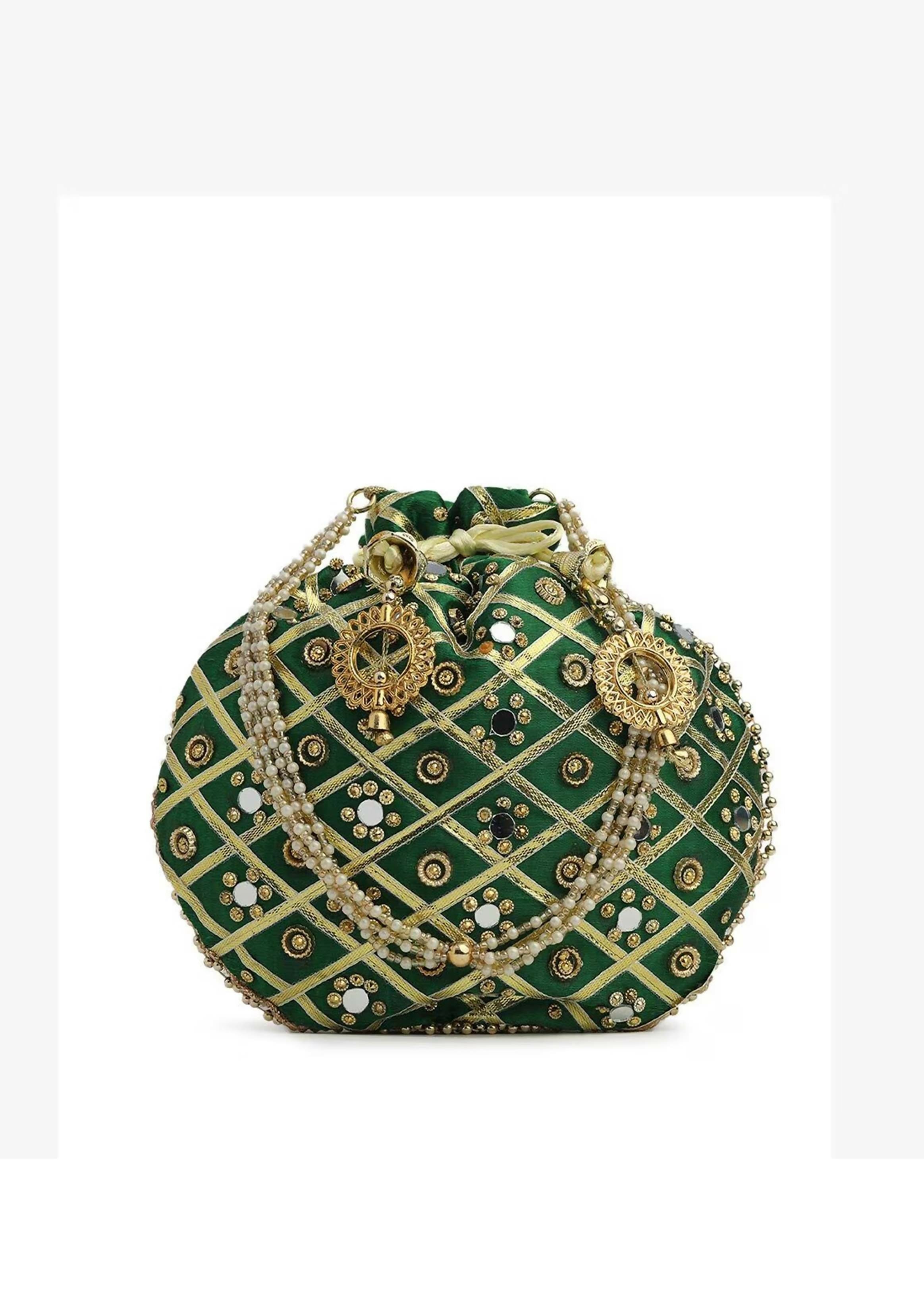 Joban Fashion Embroidered Potli Clutch - Green