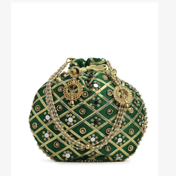 Joban Fashion Embroidered Potli Clutch - Green - Dista
