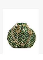 Thumbnail for Joban Fashion Embroidered Potli Clutch - Green