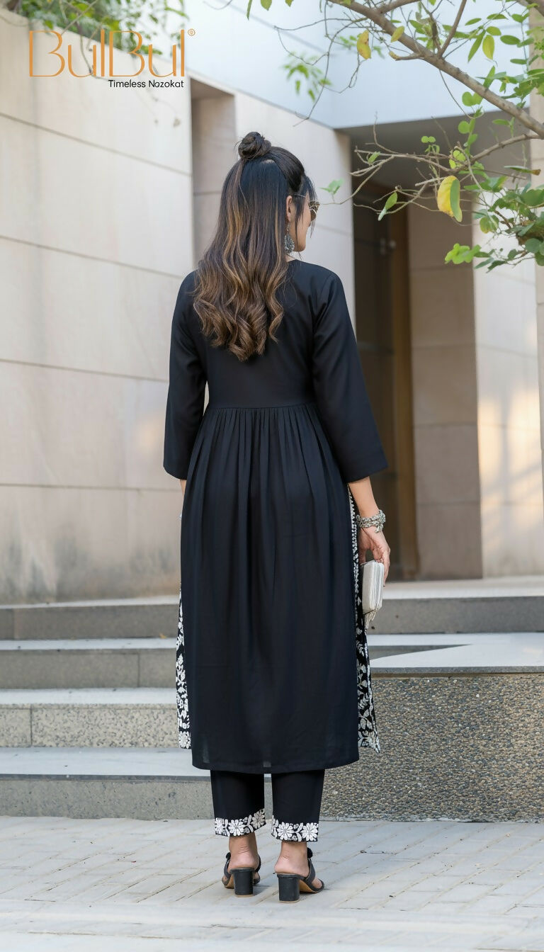 BulBul Arushi Black Rayon Kurta Set with Lucknowi Work