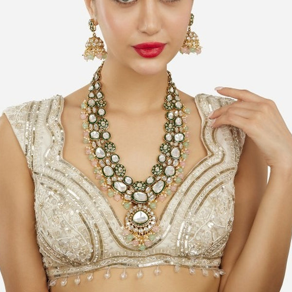 Jewel City Gold-Plated Kundan Bridal Necklace Set with Pastel Beads – Traditional Indian Wedding Jewelry for Women - Distacart
