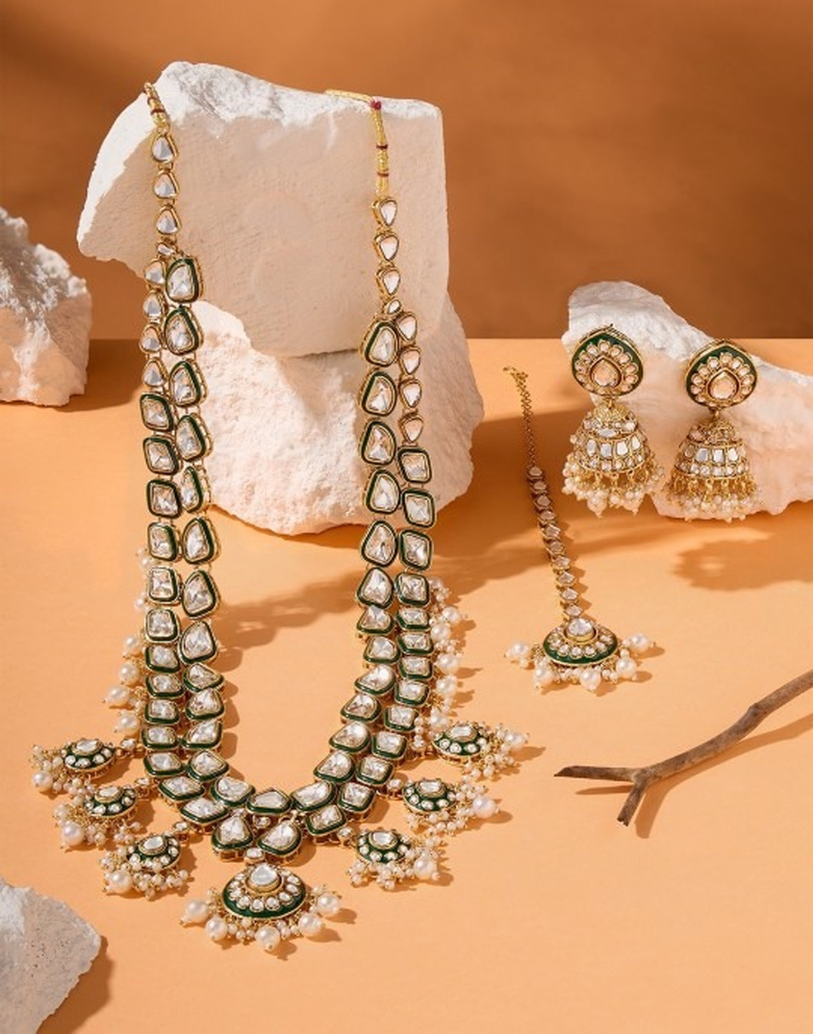 Jewel City Gold-Plated Kundan Bridal Necklace Set with Pearls – Traditional Indian Jewelry for Weddings & Festivals