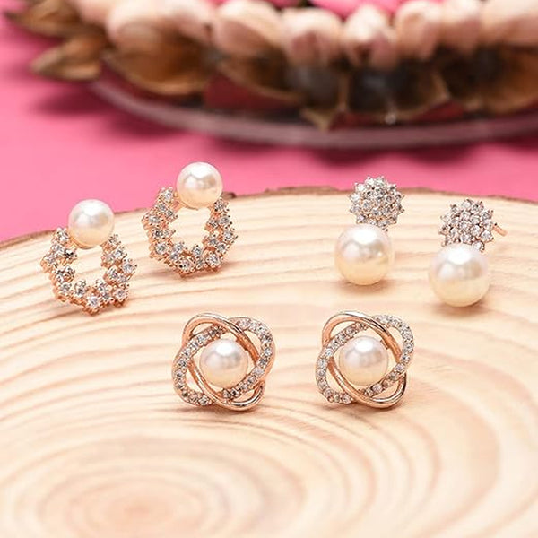 Jewel City Elegant Pearl Stud Earrings Set for Women & Girls | Classic Everyday & Party Wear Jewelry - Distacart