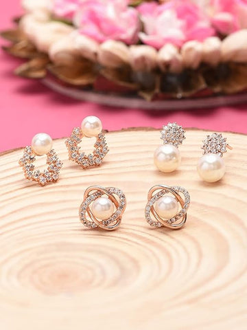 Jewel City Elegant Pearl Stud Earrings Set for Women & Girls | Classic Everyday & Party Wear Jewelry - Distacart