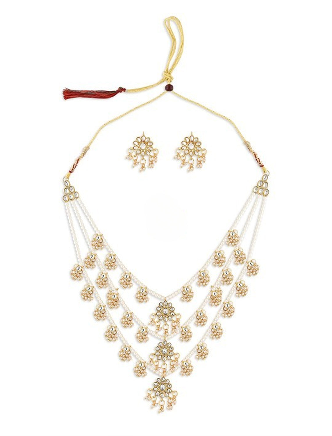 Jewel City Gold-Plated & White Kundan-Studded & Pearl Beaded Jewellery Set