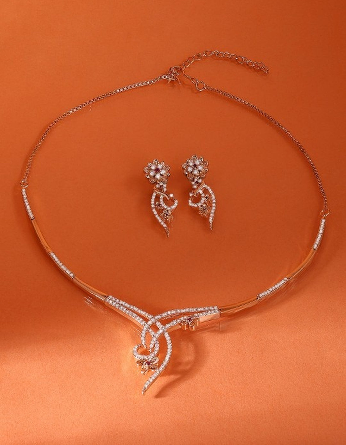 Jewel City Rose Gold-Plated CZ Studded Necklace for Women – Elegant Statement Jewelry for Parties, Weddings & Evening Wear