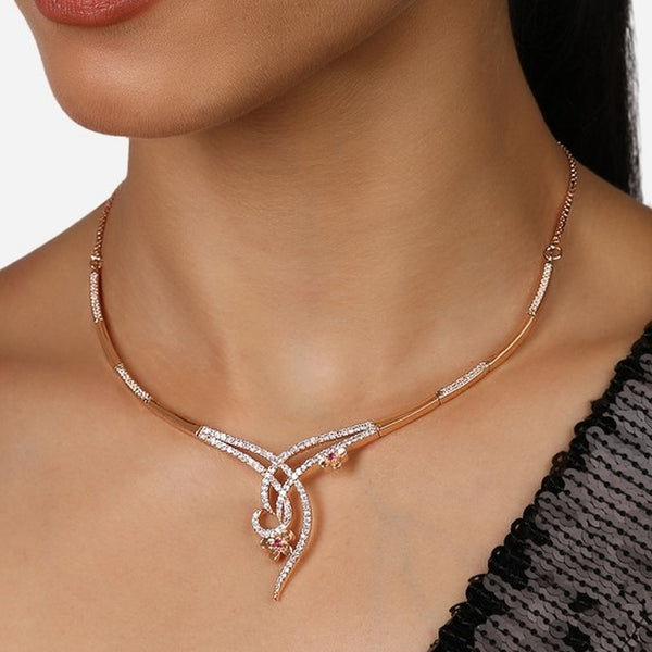 Jewel City Rose Gold-Plated CZ Studded Necklace for Women – Elegant Statement Jewelry for Parties, Weddings & Evening Wear